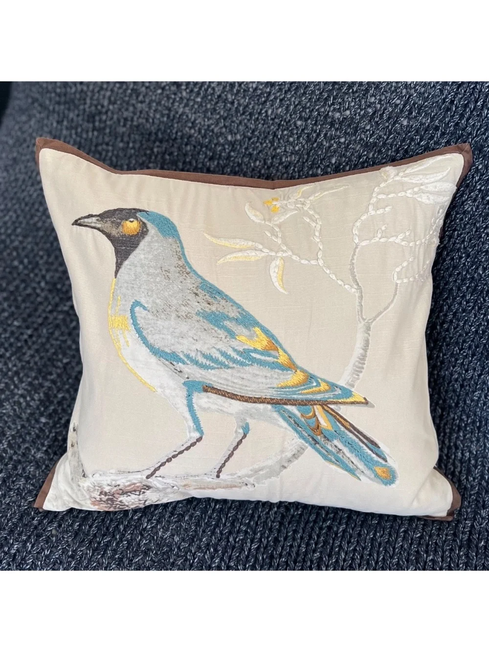 1 Pottery Barn BIRD Scientific Embroidered Crewel Throw PILLOW COVER 20